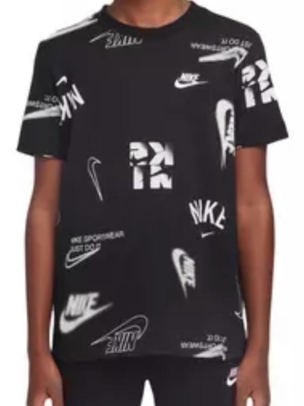Nike Big Kids Large Black All Over Graphic Logo Tee